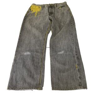 Coogi Jeans Mens Yellow Spell Out Y2K Embroidered Baggy Denim Gray Pants Hip-Hop